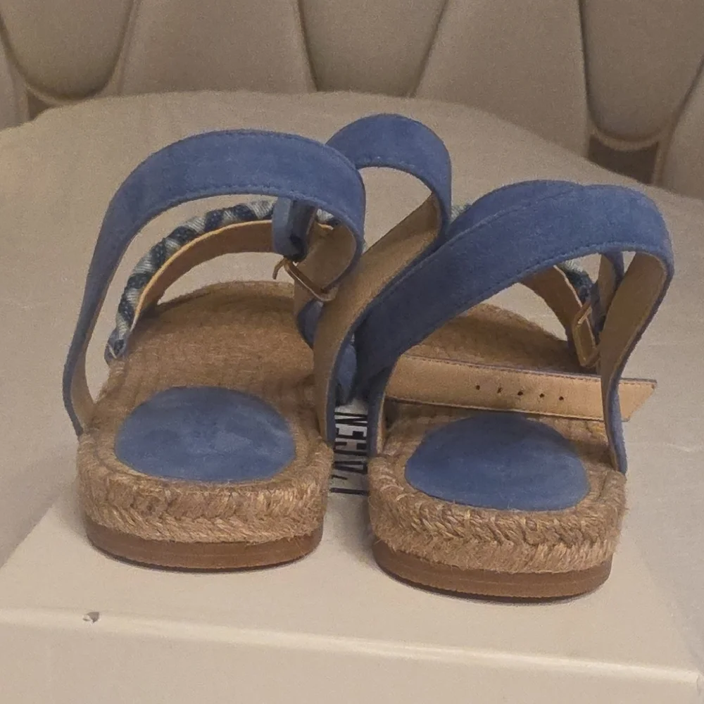 L'AGENCE Quilted Denim Blue Espadrille Ankle-Strap Sandal 8.5